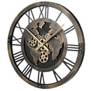 Large Wall Clock 27" Gear Clock with World Map-Brown