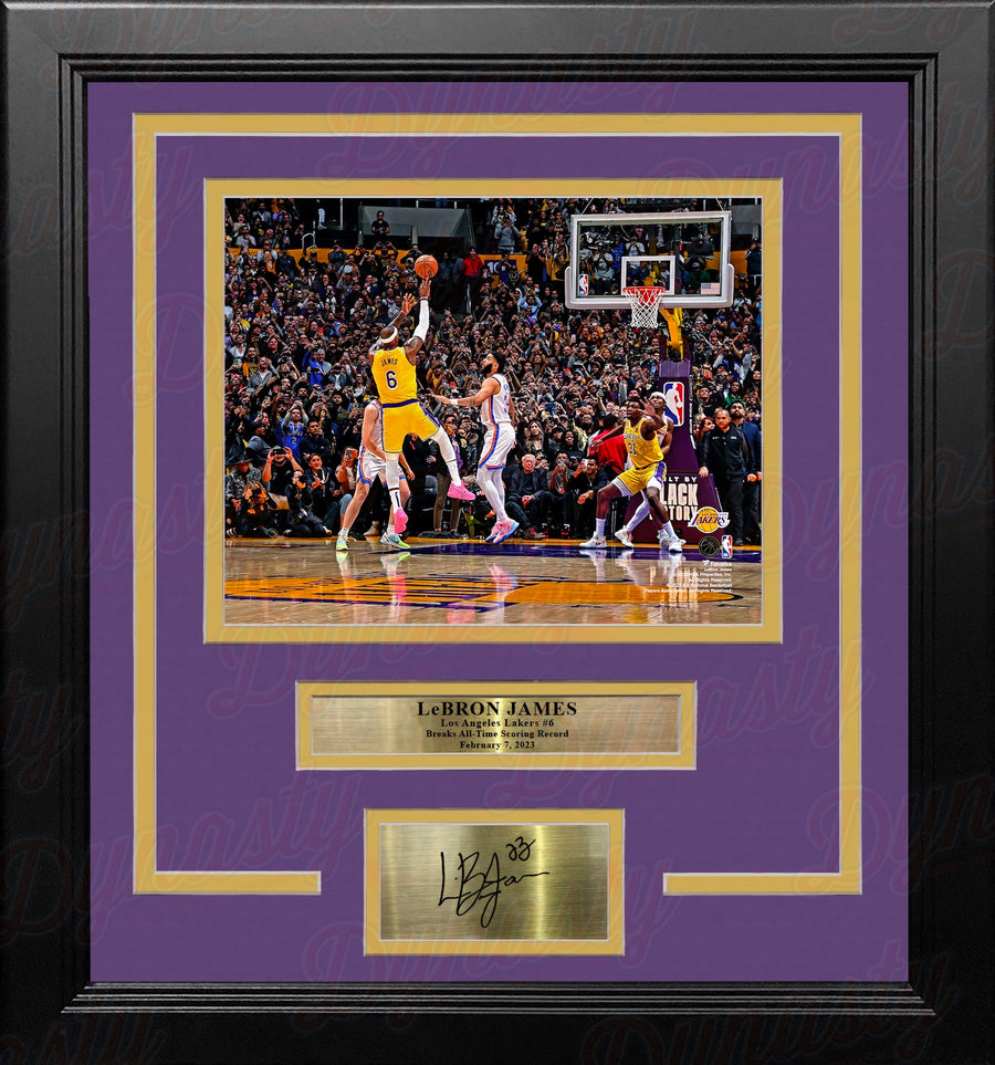 LeBron James Breaks the All-Time Scoring Record LA Lakers 8x10 Framed Photo with Engraved Autograph