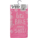 Let's Bake Some Shit Woven Pink Funny Snarky Dish Cloth Towel | Ultra Soft and Absorbent Jacquard | All-Over Design | Unfolds 20" x 28" | Giftable