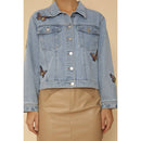 Light Blue Monarch Butterfly Embroidered Denim Jacket | Sizes SM-XL