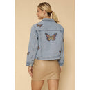 Light Blue Monarch Butterfly Embroidered Denim Jacket | Sizes SM-XL