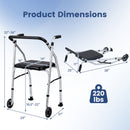 Lightweight Aluminum Mobility Walker for Seniors with 2 Wheels 5-Level Adjustable Height and Padded Seat