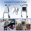 Lightweight Aluminum Mobility Walker for Seniors with 2 Wheels 5-Level Adjustable Height and Padded Seat