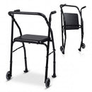 Lightweight Aluminum Mobility Walker for Seniors with 2 Wheels 5-Level Adjustable Height and Padded Seat