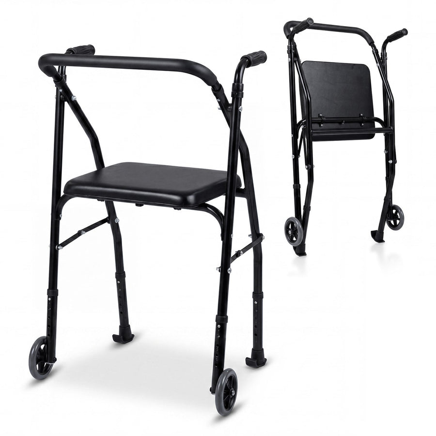 Lightweight Aluminum Mobility Walker for Seniors with 2 Wheels 5-Level Adjustable Height and Padded Seat
