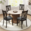 Linen Fabric Upholstered Wooden Dining Chair Set of 2 with Rubber Wood Frame for Dining Room