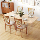 Linen Fabric Upholstered Wooden Dining Chair Set of 4 with Rubber Wood Frame for Dining Room