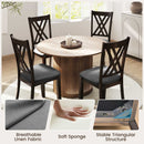Linen Fabric Upholstered Wooden Dining Chair Set of 4 with Rubber Wood Frame for Dining Room