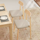 Linen Fabric Upholstered Modern Dining Chair Set of 2 with Padded Seat and Curved Back-Oak