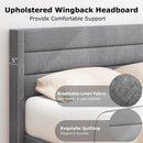 Linen Upholstered Platform Twin/Queen Bed Frame with Wingback Headboard