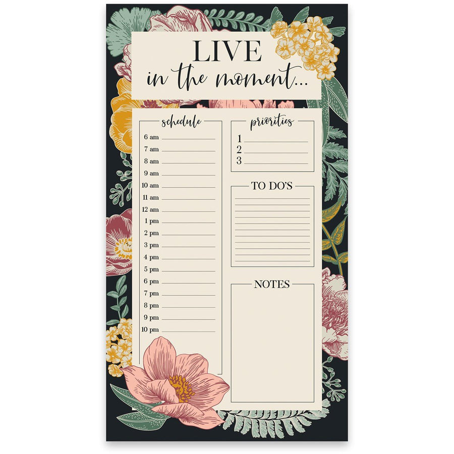 Live In The Moment Daily Planner Large Notepad | To-Do, Priorities, Schedule, Notes | 5.25