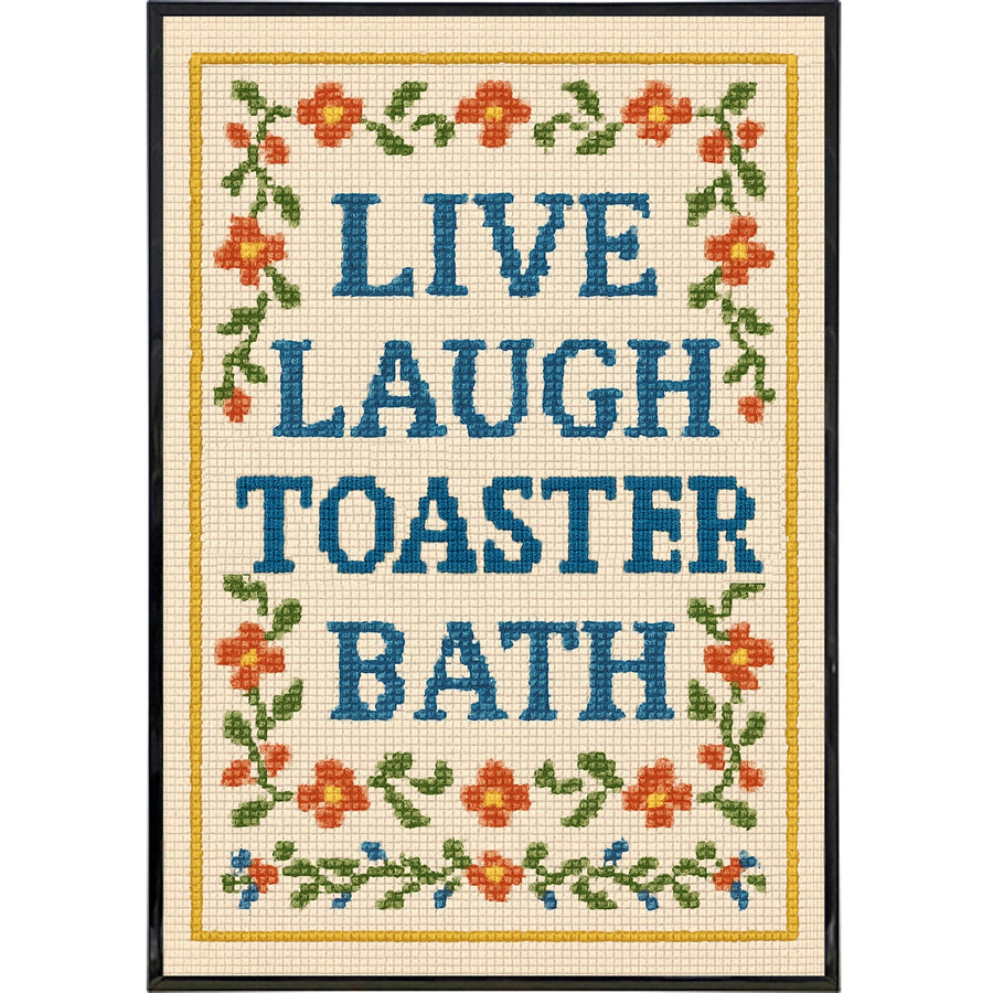 Live Laugh Toaster Bath Needlepoint Poster Print