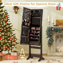 Lockable Mirrored Jewelry Cabinet with Stand and Led Lights-Brown