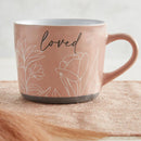 Loved Stoneware Hand Painted Cozy Mug in Peach | Coffee Tea Floral Design Cup | 15oz