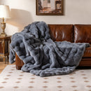 Luxury Fuzzy Plush Rabbit Fur Bubble Blanket for Armchair