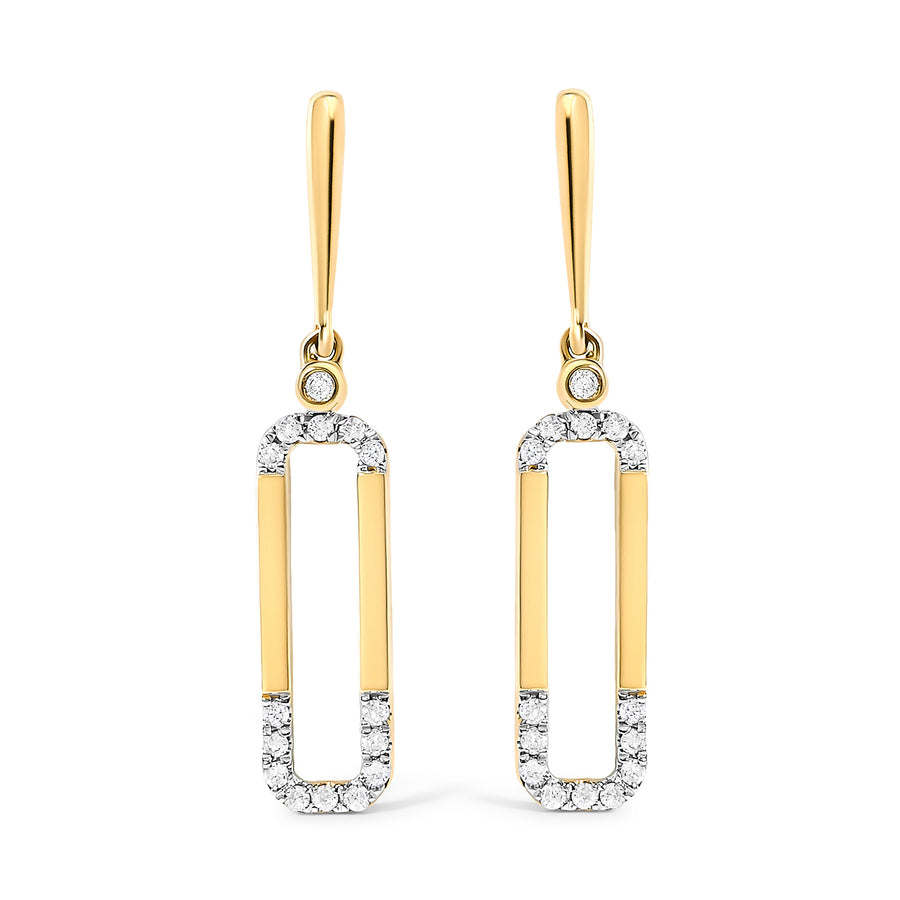 14K Yellow Gold 1/5 Cttw Diamond Paper Clip Dangle Earrings