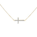 10K Yellow Gold 1/5 Cttw Diamond Sideways Cross Pendant Necklace