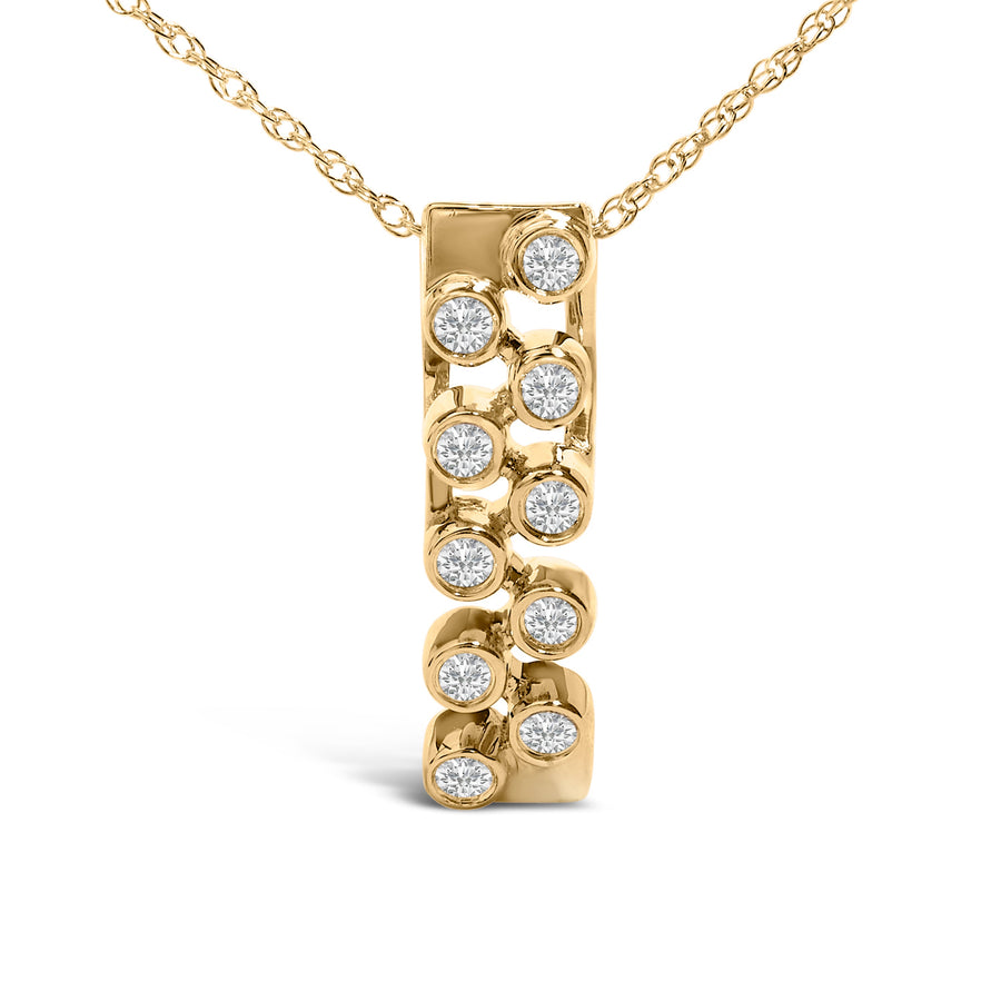 14K Yellow Gold Bezel Set 1/7 Cttw Diamond Vertical Bar Pendant Necklace