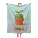 Personalized Kawaii Watermelon Blanket | Custom Name | Cute Potted Fruit Mint Blue Fleece Throw Gift