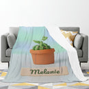 Personalized Kawaii Watermelon Blanket | Custom Name | Cute Potted Fruit Mint Blue Fleece Throw Gift