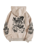 Womens Graphic Hooded Sweatshirt Long Sleeve Drop Shoulder Pullover Hoodies with Pockets Apricot Medium