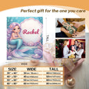 Personalized Mermaid Blanket with Name - Custom Purple Hair Mermaid and Clamshell Fleece Throw for Girls, Kids and Mermaid Lovers