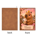 Personalized Capybara Journal with Name - Kawaii Capybara Boba Tea Cover on Soft PU A5 Notebook with Cream Lined Pages - Custom Gift for Teen Girls