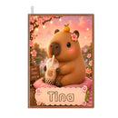 Personalized Capybara Journal with Name - Kawaii Capybara Boba Tea Cover on Soft PU A5 Notebook with Cream Lined Pages - Custom Gift for Teen Girls