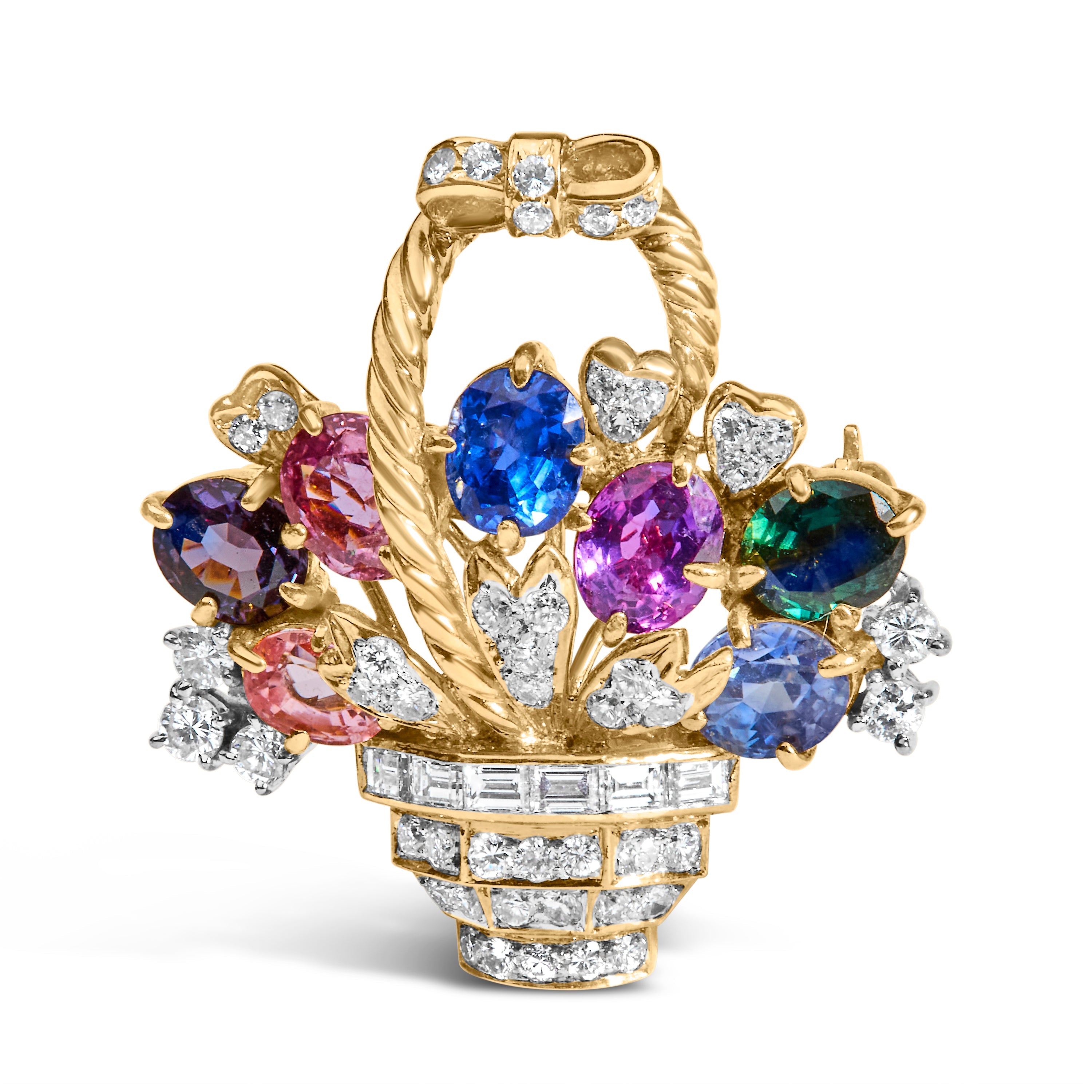 Hee❤︎ 18K Yellow Gold 1 1/10 Cttw Diamond and Mixed Gemstone Floral