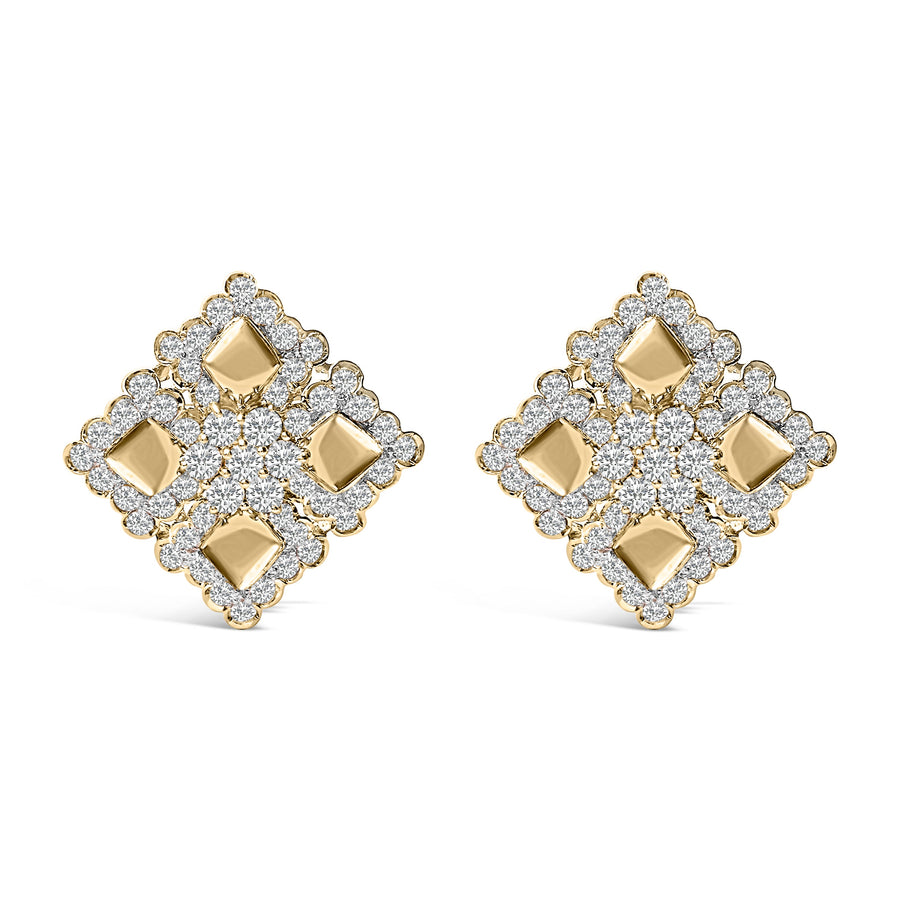 18K Yellow Gold Diamond 5 1/5 Cttw Geometric Cluster Stud Earrings
