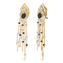 14K Yellow Gold 1.0 Cttw Diamond and Blue Sapphire Chandelier Earrings