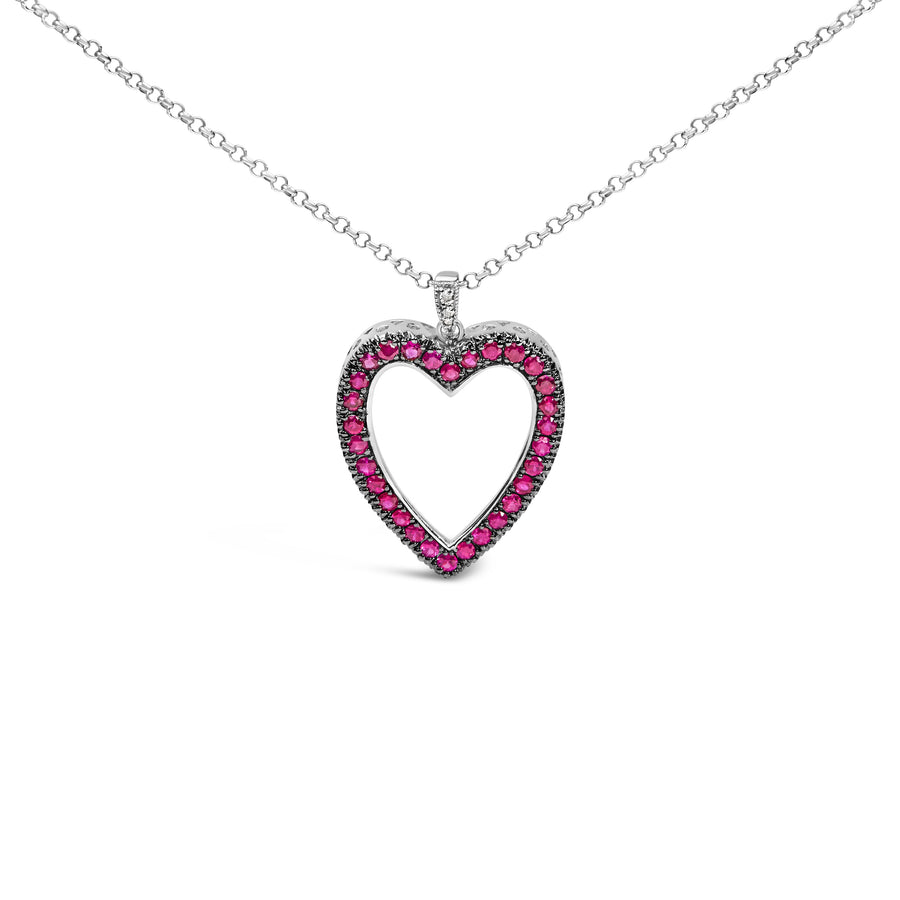 18K 1/3 Cttw Diamond and Red Ruby Open Heart with Black Rhodium 18