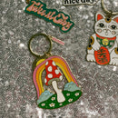 Magic Mushroom Brass and Enamel Keychain | Enchanting Toadstool Fungi Key Ring Holder