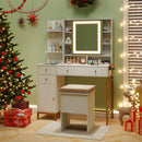 Makeup Dressing Table and Stool set with 3 Lighting Modes and Cabinet-White