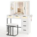 Makeup Vanity Desk with 3-Color Induction LED Lights and 6 Drawers-White