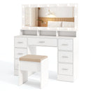 Makeup Vanity Desk with Mirror 3-Color LED Lights and Charging Station