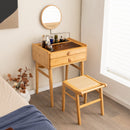 Bamboo Makeup Vanity Table with Mirror with 2 Storage Drawers-Natural