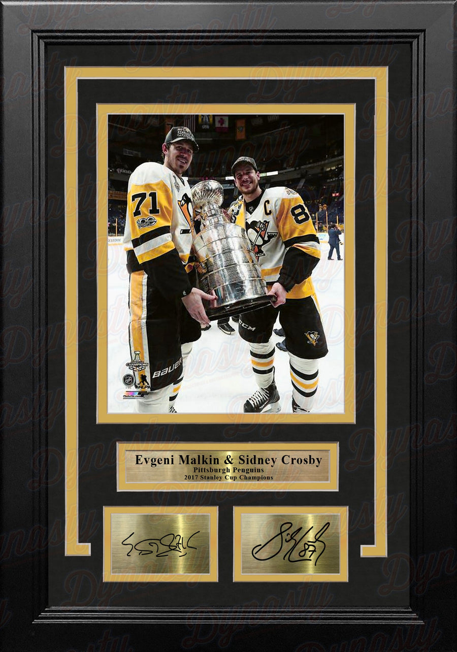 Evgeni Malkin & Sidney Crosby Stanley Cup Pittsburgh Penguins 8x10 Framed Photo Engraved Autographs