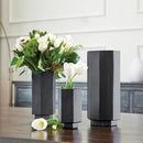 Matte Black Glass Hurricane Vase | Small Hexagonal Flower Vase | 3.5" x 6.5"