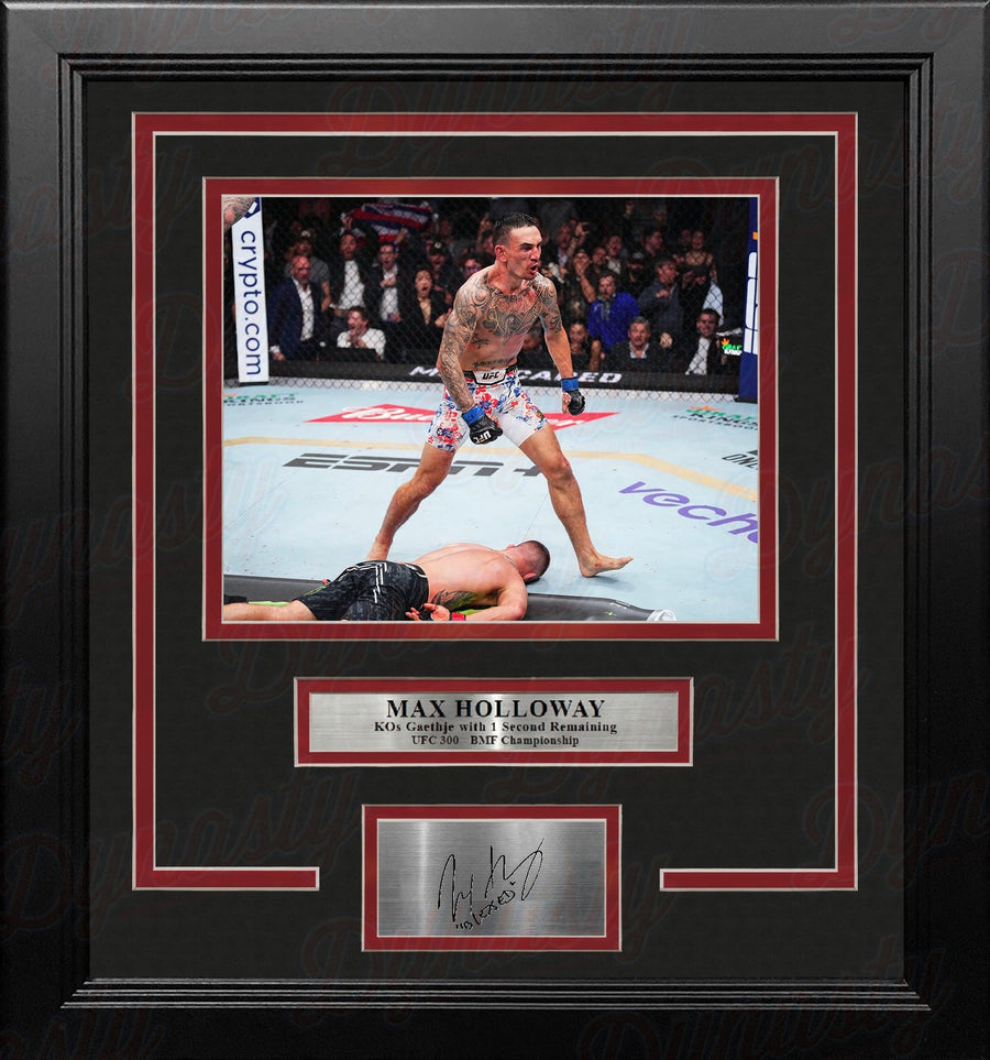 Max Holloway KOs Gaethje 8x10 Framed Mixed Martial Arts Photo with Engraved Autograph