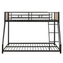 Metal Bunk Bed Twin Over Full with Full Length Safety Guardrail and Ramp Ladder