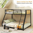 Metal Bunk Bed Twin Over Full with Full Length Safety Guardrail and Ramp Ladder