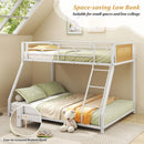 Metal Bunk Bed Twin Over Full with Full Length Safety Guardrail and Ramp Ladder