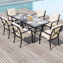 Metal Outdoor Dining Chair Set of 2 Stackable Patio Chairs with Armrests-Beige