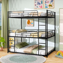 Metal Triple Bunk Bed with Safety Guardrails and 2 Ladders-Black