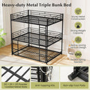 Metal Triple Bunk Bed with Safety Guardrails and 2 Ladders-Black