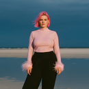 Metallic Turtle Neck Top with Feather Cuffs in Pink | Fall or Winter Long Sleeves Apparel