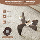 Triangle Coffee Table with Tempered Glass Top and Adjustable Rubber Wood Base