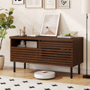 Mid Century Fluted TV Stand for 40 Inch TV Modern Entertainment Center with Open Compartment-Walnut