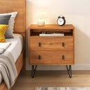 Mid Century Modern 2-Drawer Nightstand with Storage Compartment-Walnut